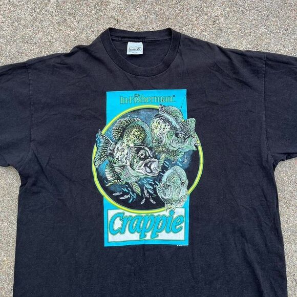 Rare 1993 Vintage The In-Fisherman Crappie Fish Black Crewneck Tee Shirt XXL 2X - Picture 2 of 7
